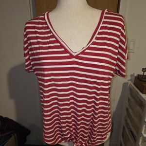Double Zero Red and White Striped V-Neck Tee